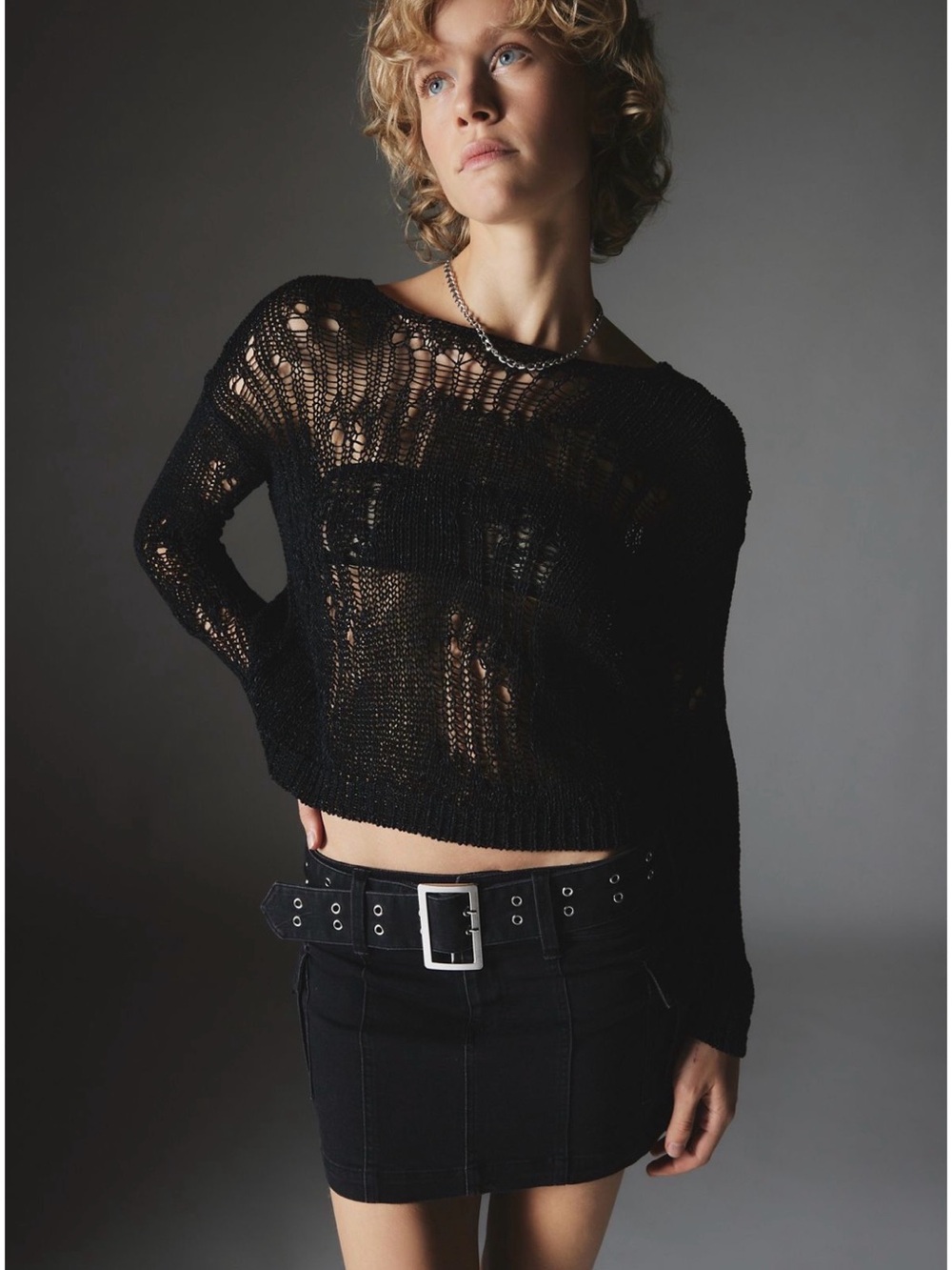 Silence + Noise Open Knit Sweater